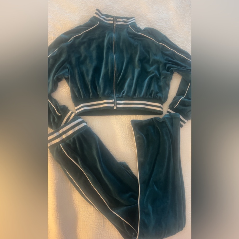 Teal Velour Track Pants & Joggers Set